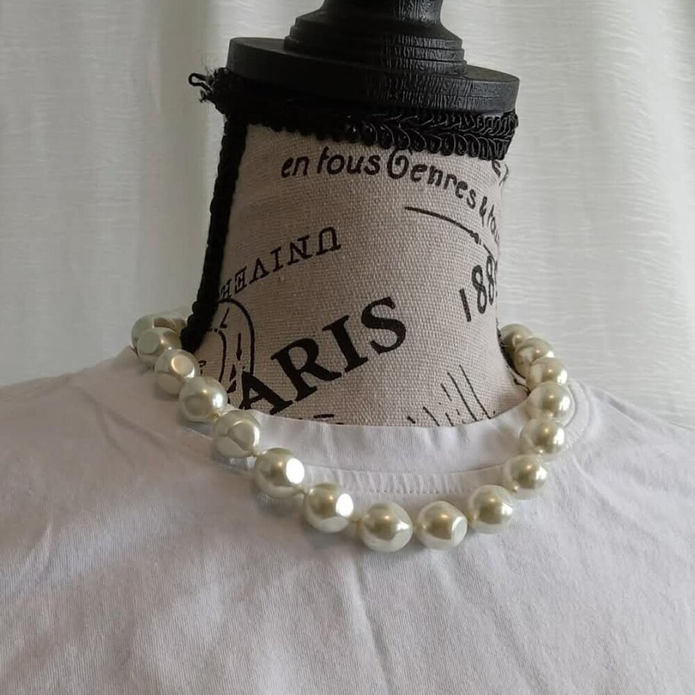 20mm faux pearl necklace with a unique shape, 18 inches long